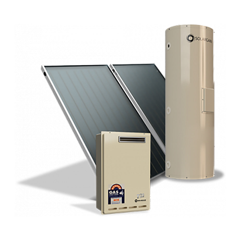 Solargain Ground Mount 250L Twin Panel Gas Boosted Solar Hot Water S